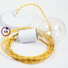 Pendel único, lámpara colgante cable textil Amarillo en tejido Efecto Seda TM10