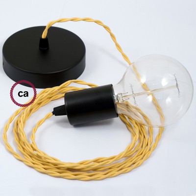 Pendel único, lámpara colgante cable textil Amarillo en tejido Efecto Seda TM10