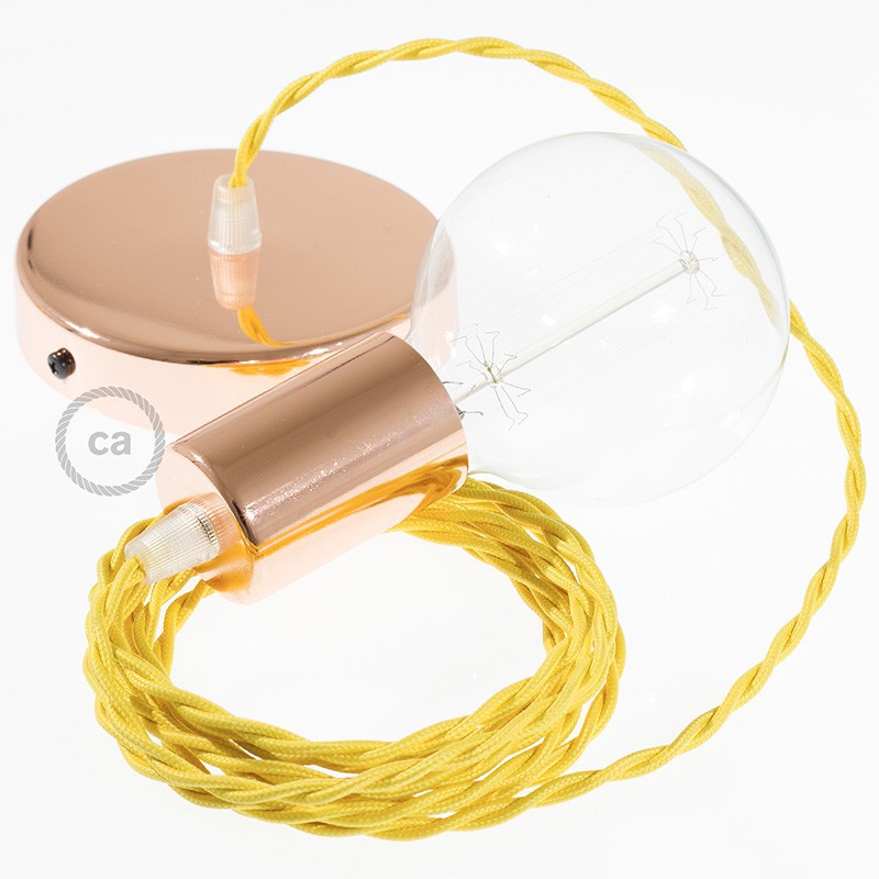 Pendel único, lámpara colgante cable textil Amarillo en tejido Efecto Seda TM10