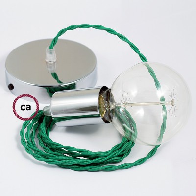 Pendel único, lámpara colgante cable textil Verde en tejido Efecto Seda TM06