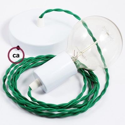 Pendel único, lámpara colgante cable textil Verde en tejido Efecto Seda TM06