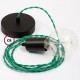 Pendel único, lámpara colgante cable textil Verde en tejido Efecto Seda TM06
