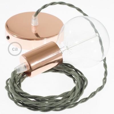 Pendel único, lámpara colgante cable textil Gris Verde en Algodón TC63