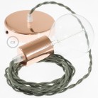 Pendel único, lámpara colgante cable textil Gris Verde en Algodón TC63