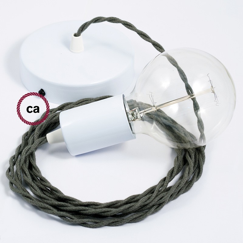 Pendel único, lámpara colgante cable textil Gris Verde en Algodón TC63