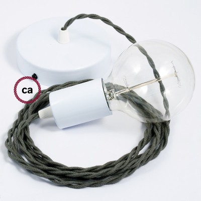 Pendel único, lámpara colgante cable textil Gris Verde en Algodón TC63