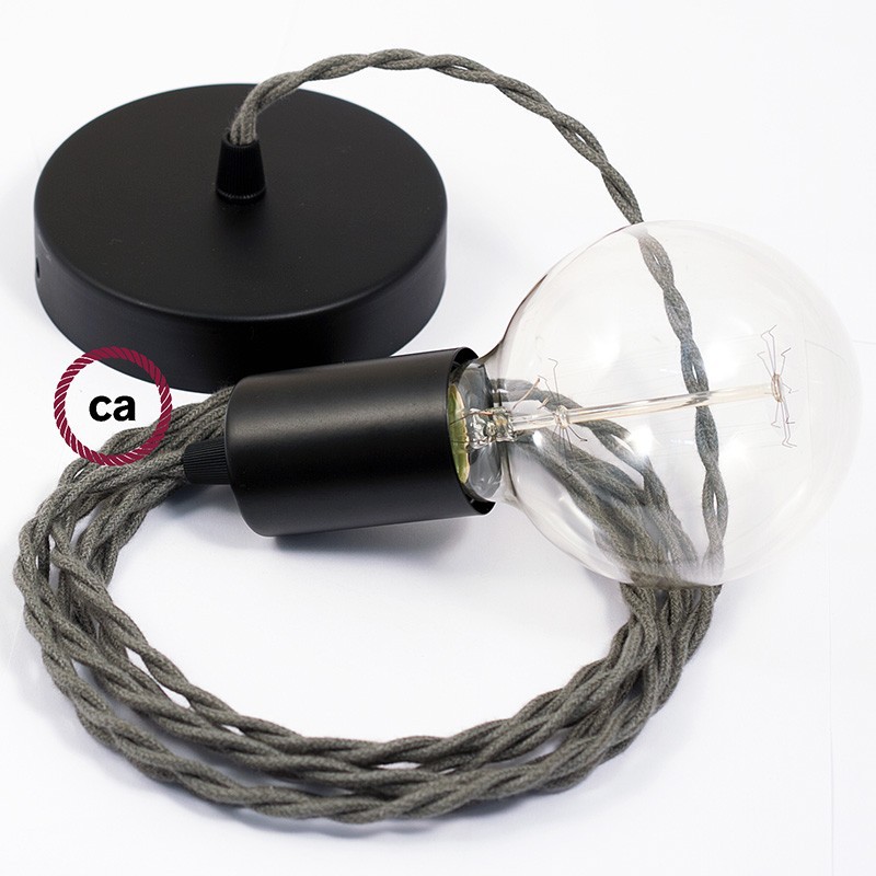 Pendel único, lámpara colgante cable textil Gris Verde en Algodón TC63