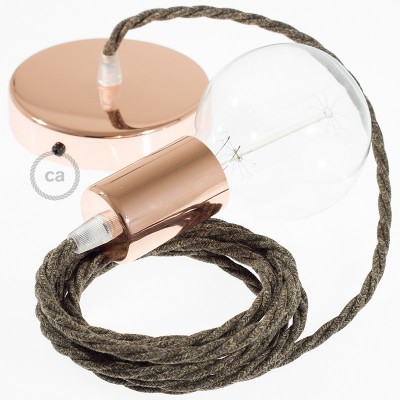 Pendel único, lámpara colgante cable textil Marrón en Lino Natural TN04