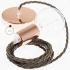 Pendel único, lámpara colgante cable textil Marrón en Lino Natural TN04