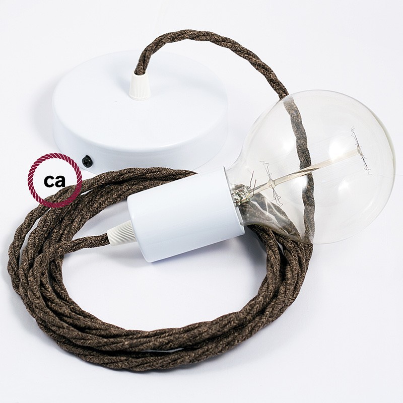 Pendel único, lámpara colgante cable textil Marrón en Lino Natural TN04