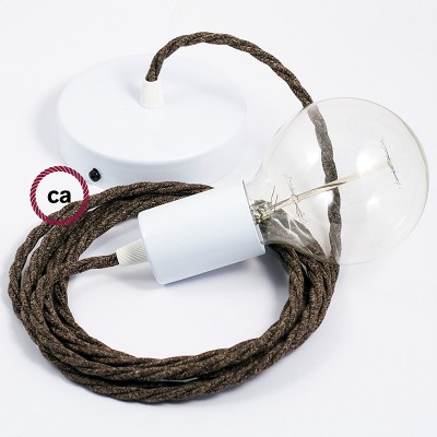 Pendel único, lámpara colgante cable textil Marrón en Lino Natural TN04