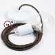 Pendel único, lámpara colgante cable textil Marrón en Lino Natural TN04
