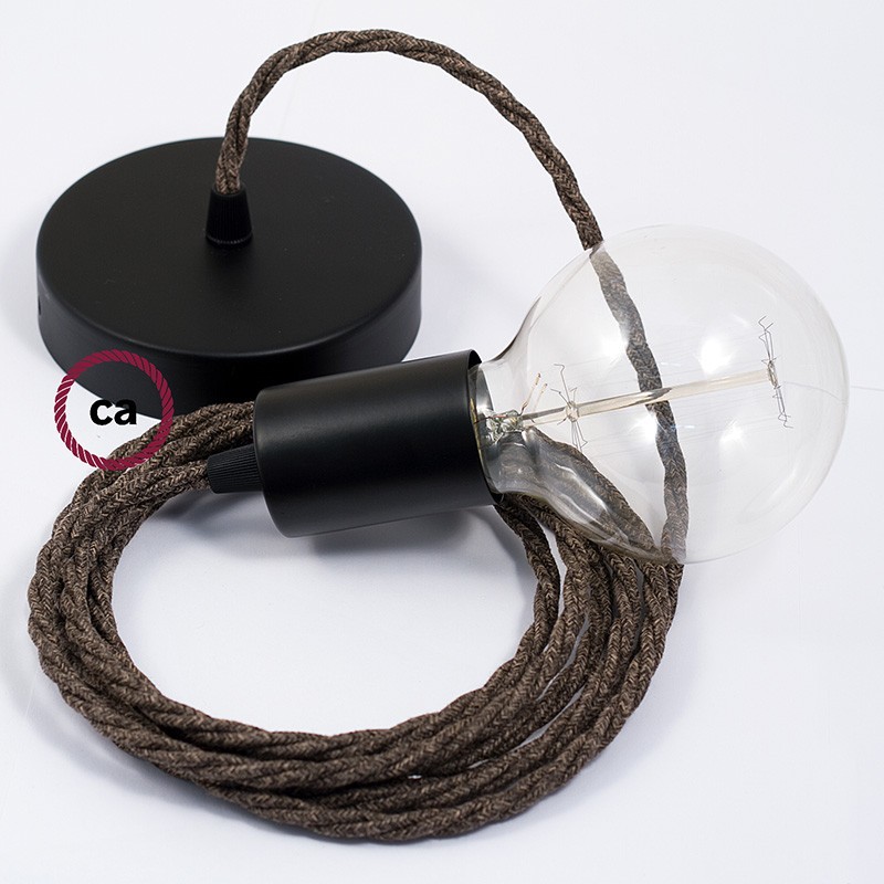 Pendel único, lámpara colgante cable textil Marrón en Lino Natural TN04