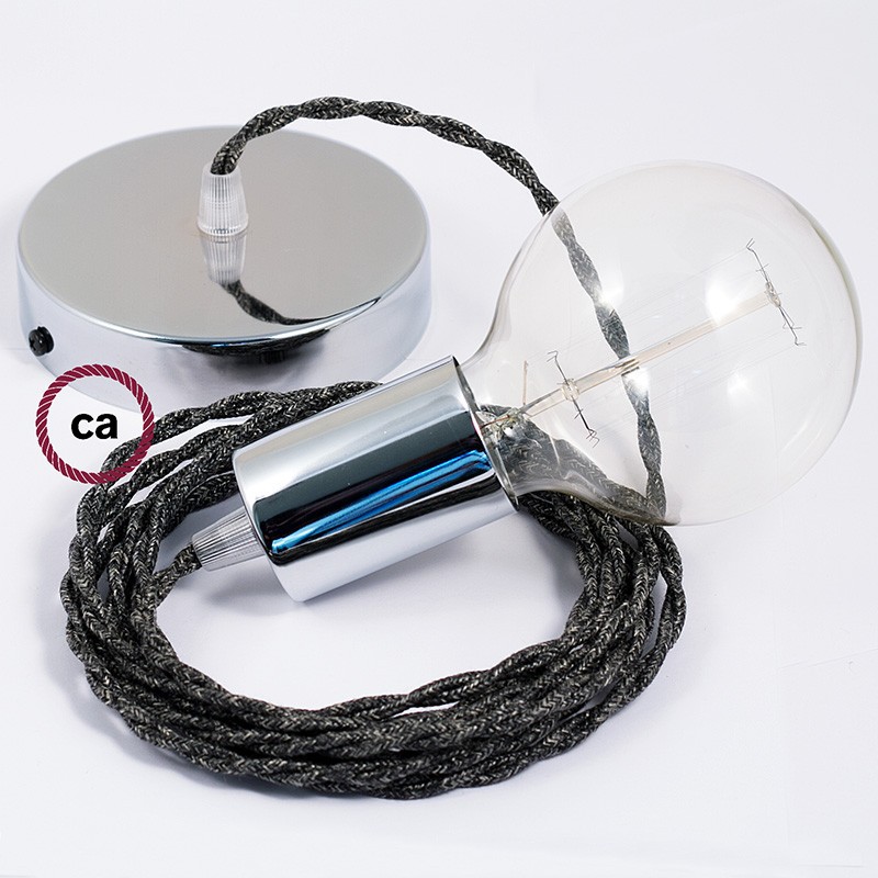 Pendel único, lámpara colgante cable textil Antracita en Lino Natural TN03