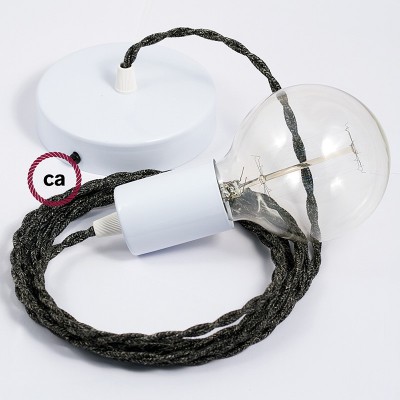 Pendel único, lámpara colgante cable textil Antracita en Lino Natural TN03