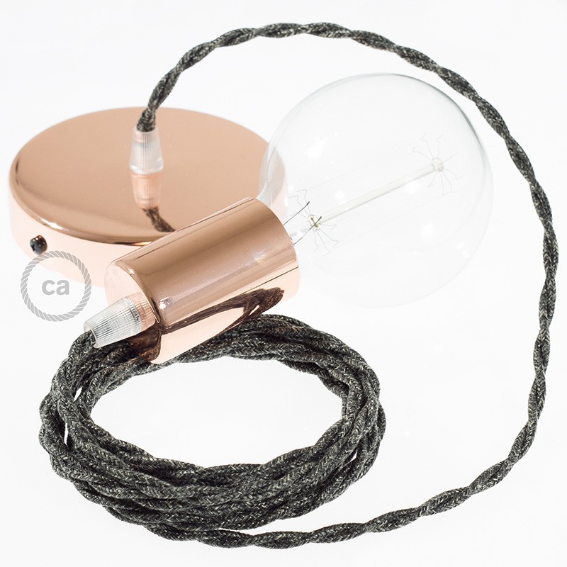 Pendel único, lámpara colgante cable textil Antracita en Lino Natural TN03