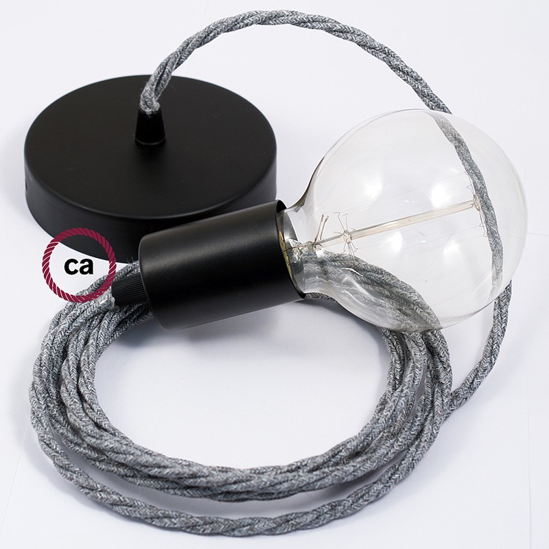Pendel único, lámpara colgante cable textil Gris en Lino Natural TN02