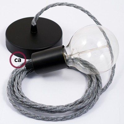 Pendel único, lámpara colgante cable textil Gris en Lino Natural TN02