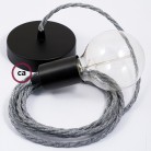 Pendel único, lámpara colgante cable textil Gris en Lino Natural TN02