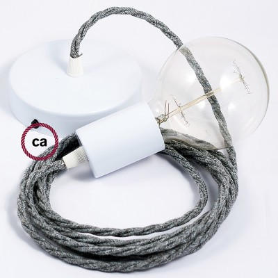 Pendel único, lámpara colgante cable textil Gris en Lino Natural TN02