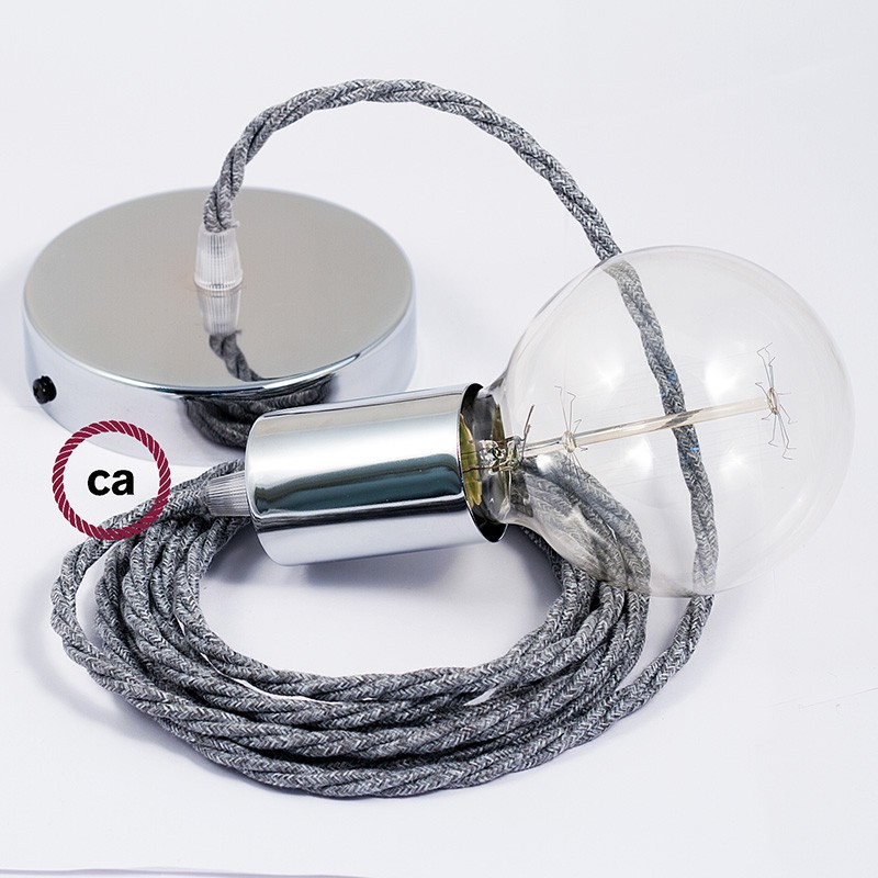Pendel único, lámpara colgante cable textil Gris en Lino Natural TN02