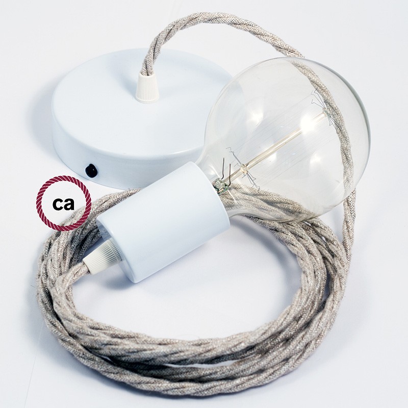 Pendel único, lámpara colgante cable textil Neutro en Lino Natural TN01