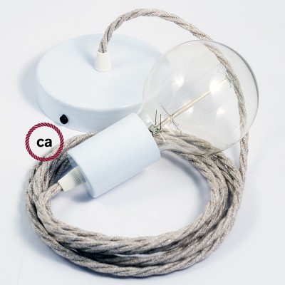 Pendel único, lámpara colgante cable textil Neutro en Lino Natural TN01
