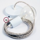 Pendel único, lámpara colgante cable textil Neutro en Lino Natural TN01
