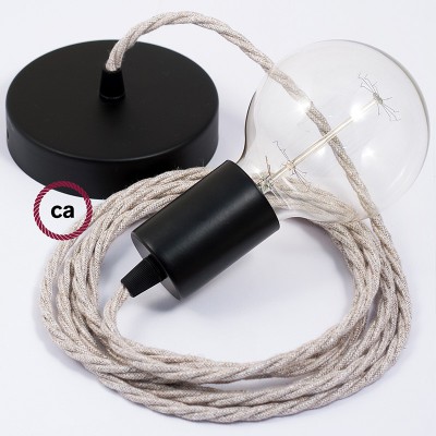 Pendel único, lámpara colgante cable textil Neutro en Lino Natural TN01