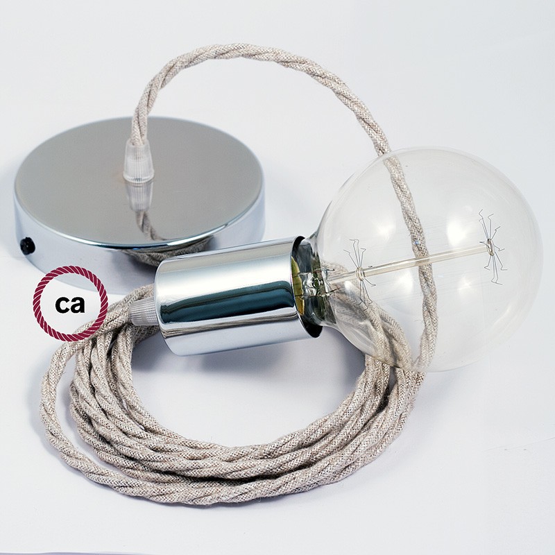 Pendel único, lámpara colgante cable textil Neutro en Lino Natural TN01