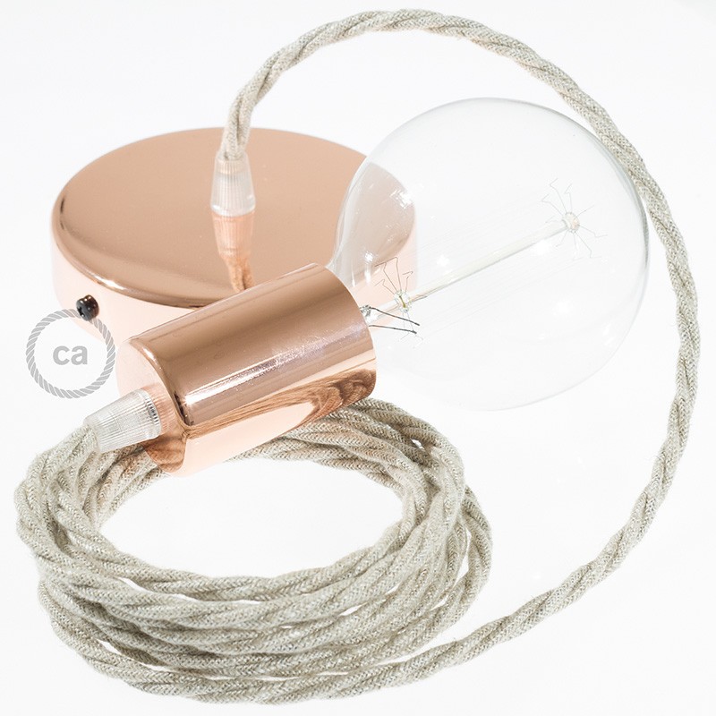 Pendel único, lámpara colgante cable textil Neutro en Lino Natural TN01