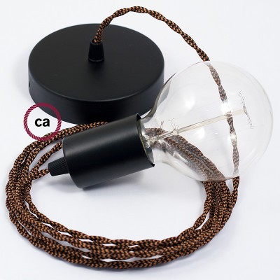 Pendel único, lámpara colgante cable textil Negro e Whiskey en tejido Efecto Seda TZ22