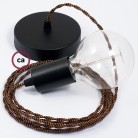 Pendel único, lámpara colgante cable textil Negro e Whiskey en tejido Efecto Seda TZ22