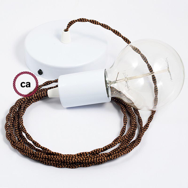 Pendel único, lámpara colgante cable textil Negro e Whiskey en tejido Efecto Seda TZ22