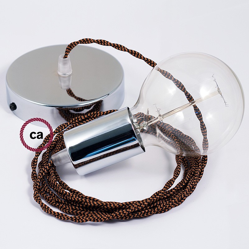 Pendel único, lámpara colgante cable textil Negro e Whiskey en tejido Efecto Seda TZ22