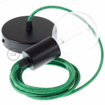 Pendel único, lámpara colgante cable textil Verde Glitter RL06