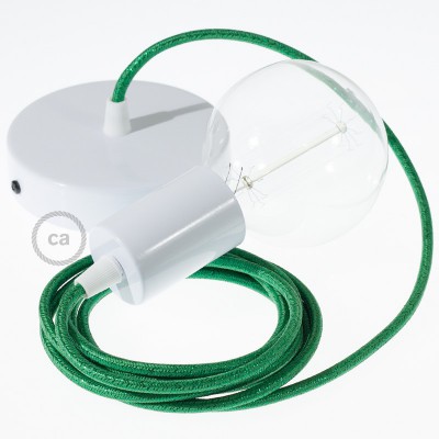 Pendel único, lámpara colgante cable textil Verde Glitter RL06