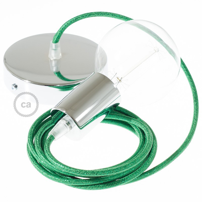 Pendel único, lámpara colgante cable textil Verde Glitter RL06