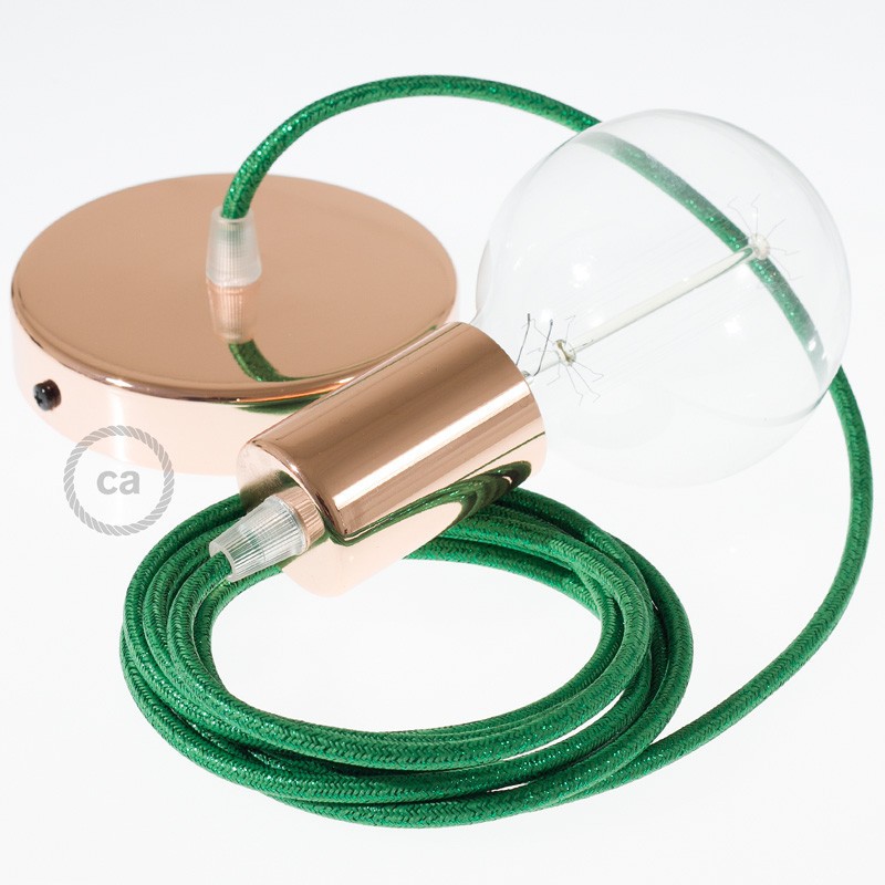 Pendel único, lámpara colgante cable textil Verde Glitter RL06