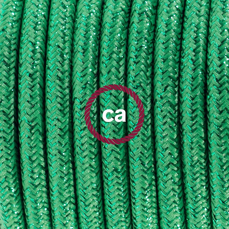 Pendel único, lámpara colgante cable textil Verde Glitter RL06