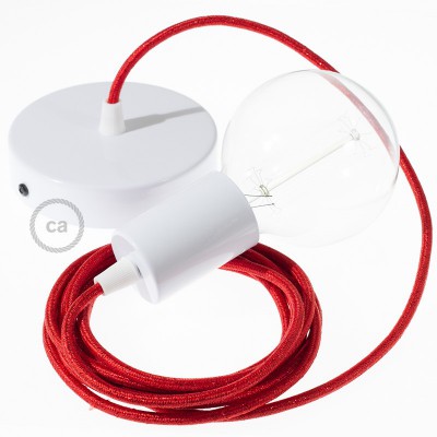Pendel único, lámpara colgante cable textil Rojo Glitter RL09