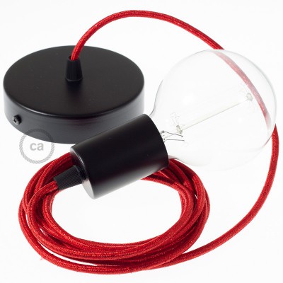 Pendel único, lámpara colgante cable textil Rojo Glitter RL09