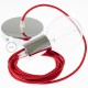 Pendel único, lámpara colgante cable textil Rojo Glitter RL09