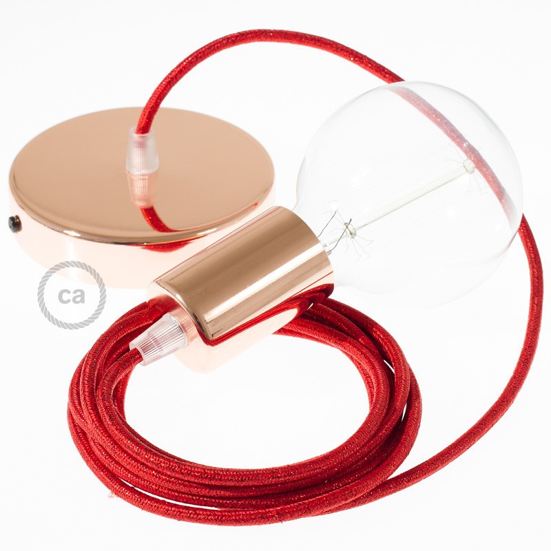 Pendel único, lámpara colgante cable textil Rojo Glitter RL09
