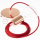Pendel único, lámpara colgante cable textil Rojo Glitter RL09