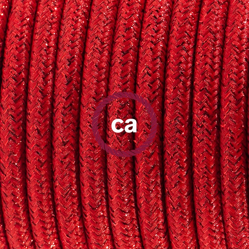 Pendel único, lámpara colgante cable textil Rojo Glitter RL09
