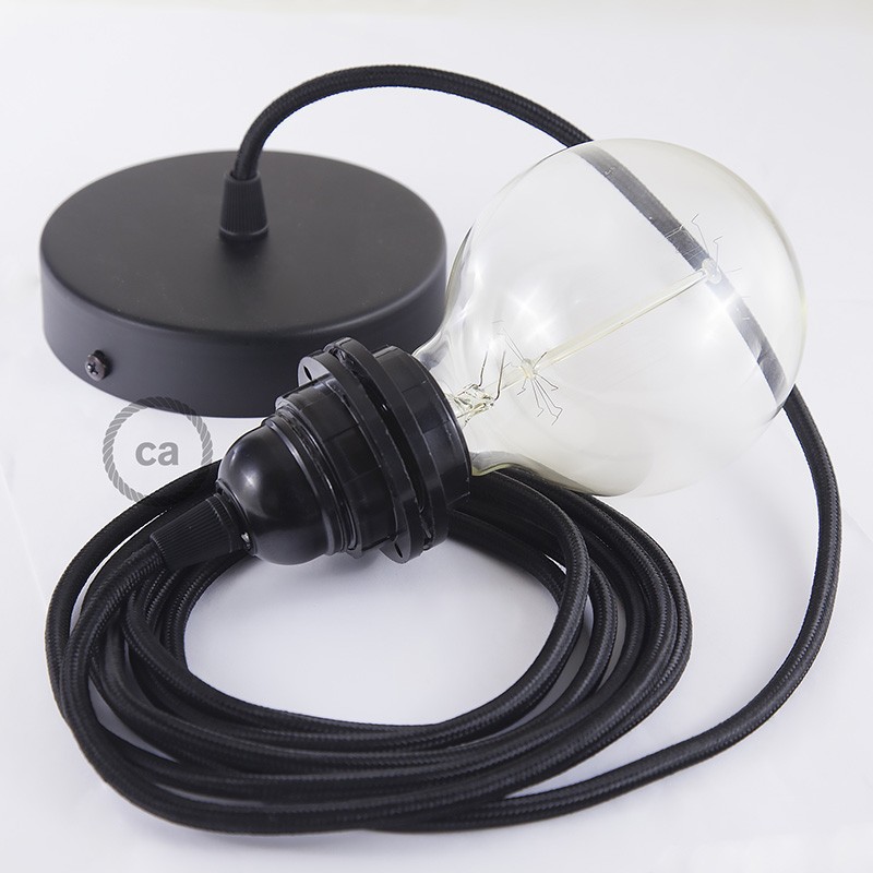 Pendel para pantalla, lámpara colgante cable textil Negro en tejido Efecto Seda RM04