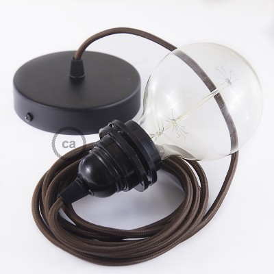 Pendel para pantalla, lámpara colgante cable textil Marrón en tejido Efecto Seda RM13