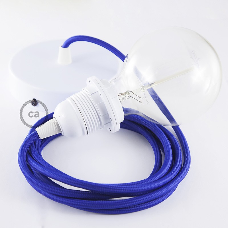 Pendel para pantalla, lámpara colgante cable textil Azul en tejido Efecto Seda RM12