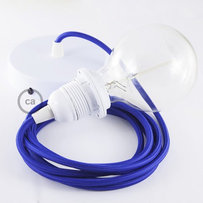 Pendel para pantalla, lámpara colgante cable textil Azul en tejido Efecto Seda RM12